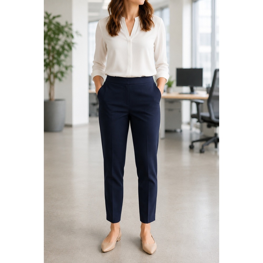 J.Crew Jamie Pant‎ Navy Blue Pull On Tapered Ankle Pants Elastic Back Size 4